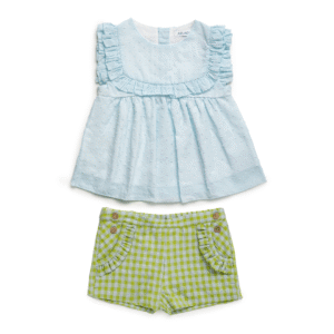 Conjunto de blusa e calção com estampa xadrez menina