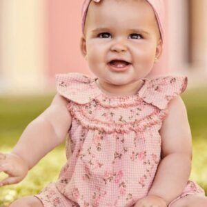 Vestido jesusito estampa floral com tapa fraldas bebé